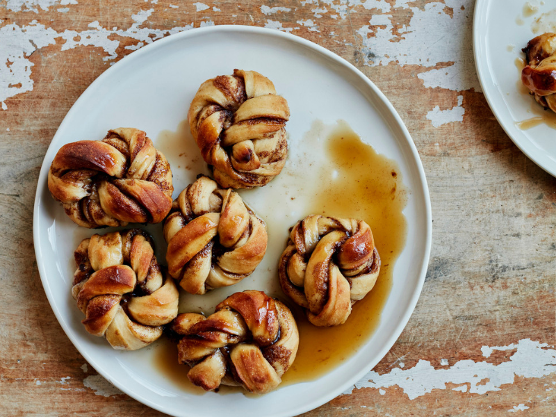 At the table:  Coffee + cinnamon knots